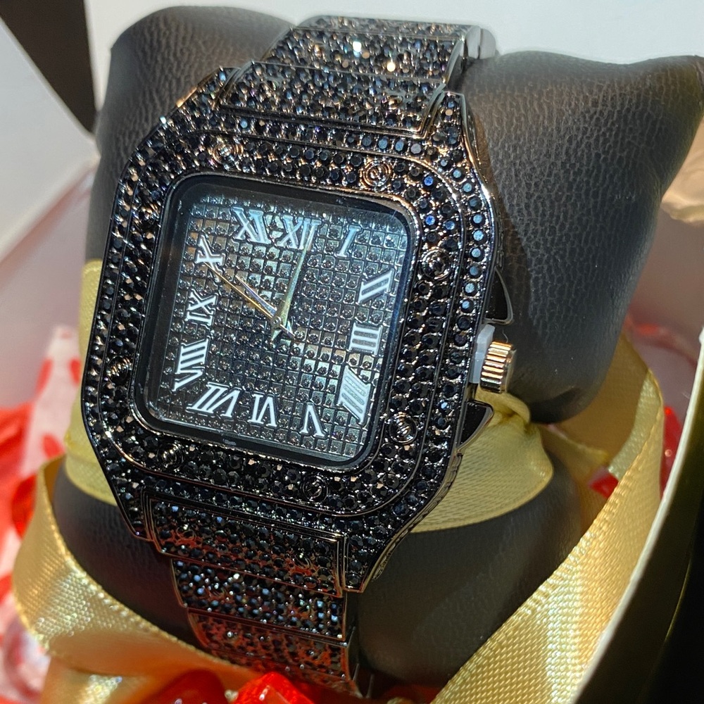 Black Diamond lab Studded unisex king or queen Valentine’s Day Watch